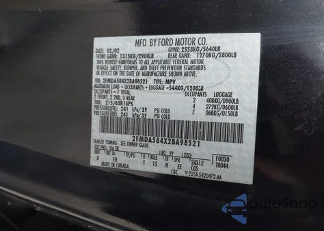 2002 Ford Windstar Limited z USA, uszkodzony, nr VIN 2FMDA584X2BA98521